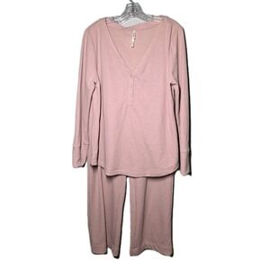Soma Ribbed Pj Pink Set SzXL Top sz Lg‎ pants Long Sleeve Henley Cozy Loungewear